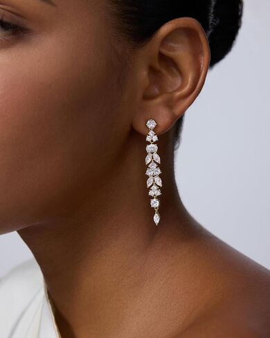 PAVOI 14K Gold Plated Cubic Zirconia Dangle Earrings for Women - Crystal Long Bridal Drop Earrings - Hypoallergenic Simulated Diamond Drop Dangle Wedding Jewelry for Brides and Bridesmaid in Saudi Arabia