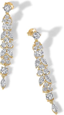 PAVOI 14K Gold Plated Cubic Zirconia Dangle Earrings for Women - Crystal Long Bridal Drop Earrings - Hypoallergenic Simulated Diamond Drop Dangle Wedding Jewelry for Brides and Bridesmaid in Saudi Arabia