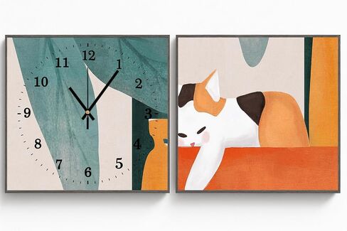 Cute Cat Silent Wall Clocks Non Ticking Minimalist Art Clock Battery Operated for Living Room Bedroom (2Pcs 16x16 in) in Saudi Arabia