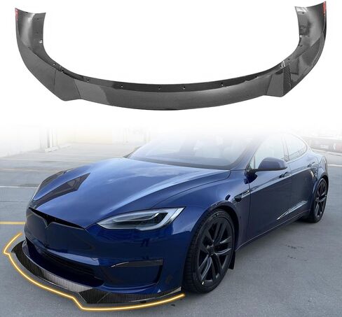 Front Bumper Lip Spoiler, Compatible with 2021-2025 Tesla Model S, PP Black with Carbon Fiber Print Track Pack Style Add-on Front Splitter Air Dam Chin Protector, 3 Pieces in Saudi Arabia