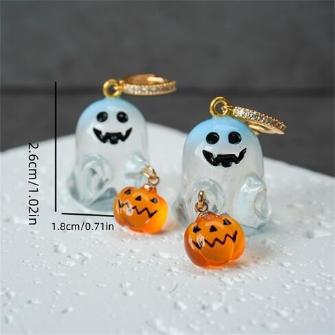 Halloween Ghost Pumpkin Dangle Drop Small Hoop Earrings for Women Cute 3D Acrylic Spooky Huggie Hoops Earrings Dangling Lightweight Fashion Jewelry Gifts for Daughter Party in Saudi Arabia