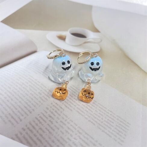 Halloween Ghost Pumpkin Dangle Drop Small Hoop Earrings for Women Cute 3D Acrylic Spooky Huggie Hoops Earrings Dangling Lightweight Fashion Jewelry Gifts for Daughter Party in Saudi Arabia