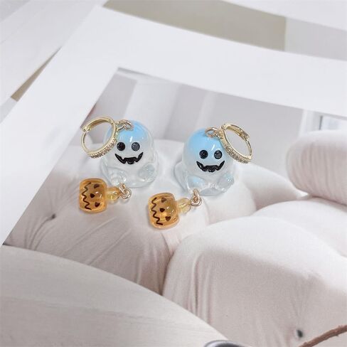 Halloween Ghost Pumpkin Dangle Drop Small Hoop Earrings for Women Cute 3D Acrylic Spooky Huggie Hoops Earrings Dangling Lightweight Fashion Jewelry Gifts for Daughter Party in Saudi Arabia