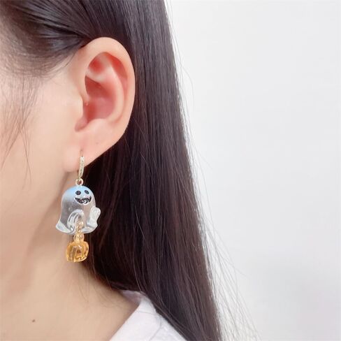 Halloween Ghost Pumpkin Dangle Drop Small Hoop Earrings for Women Cute 3D Acrylic Spooky Huggie Hoops Earrings Dangling Lightweight Fashion Jewelry Gifts for Daughter Party in Saudi Arabia