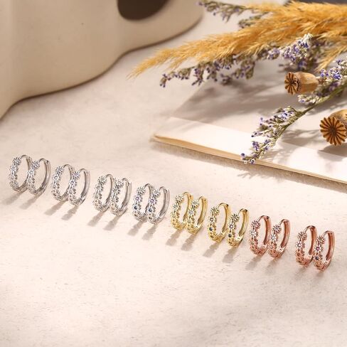 S925 Sterling Silver Daisy Small Hoop Earrings for Women: Flower Huggie Earrings Small Floral Hoop Earrings Rainbow Cubic Zircon 14K Gold Plated Jewelry Gifts for Sensitive Ears in Saudi Arabia