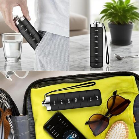 Weekly Pill Box - Portable Aluminum Travel Pill Organizer, 7 Day Daily Medication Organizer, Holds Vitamins and Fish Oil in Saudi Arabia