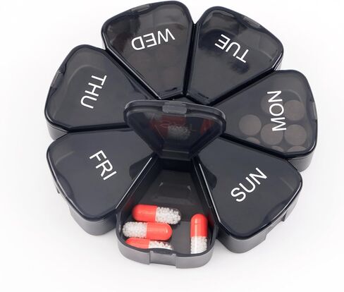 7 Day Pill Organizer, One-Side Large Openings for Easy to Use, Medicine Pill Organizer for Adult(Black) in Saudi Arabia
