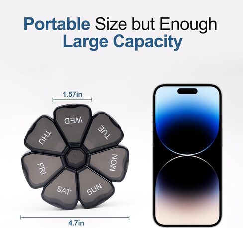 7 Day Pill Organizer, One-Side Large Openings for Easy to Use, Medicine Pill Organizer for Adult(Black) in Saudi Arabia