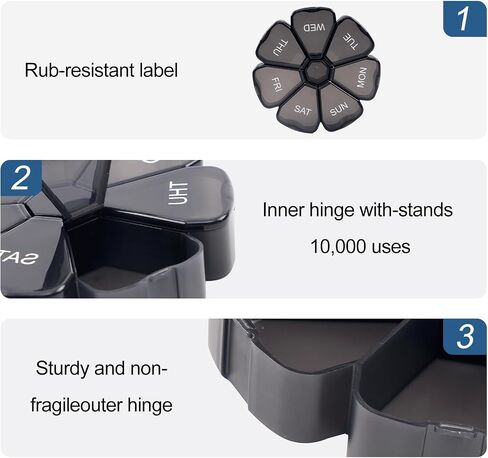 7 Day Pill Organizer, One-Side Large Openings for Easy to Use, Medicine Pill Organizer for Adult(Black) in Saudi Arabia