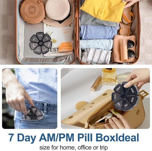 7 Day Pill Organizer, One-Side Large Openings for Easy to Use, Medicine Pill Organizer for Adult(Black) in Saudi Arabia