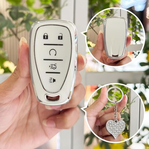 LECART Key Fob Cover for Chevy 2024 2023 2022 2021 2020 Equinox Traverse Malibu Trax Camaro Blazer 5 Button TPU Smart Key Shell Protector Case with Bling Rings 2 Pack Black Pink in Kuwait