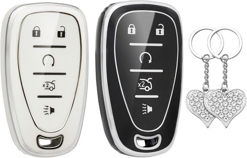 LECART Key Fob Cover for Chevy 2024 2023 2022 2021 2020 Equinox Traverse Malibu Trax Camaro Blazer 5 Button TPU Smart Key Shell Protector Case with Bling Rings 2 Pack Black Pink in Kuwait