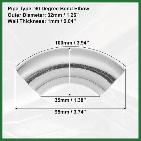 Motoforti OD 1.25 Inch 90 Degree SS304 Stainless Steel Bend Tube Exhaust Elbow Pipe for Car Exhaust System 3.94" Arc Length Piping Silver Tone Long-lasting in Saudi Arabia