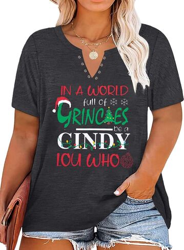 MNLYBABY Plus Size Christmas Shirt Women Merry Christmas Bleached T-Shirt Xmas Holiday Short Sleeve T-Shirt in Saudi Arabia