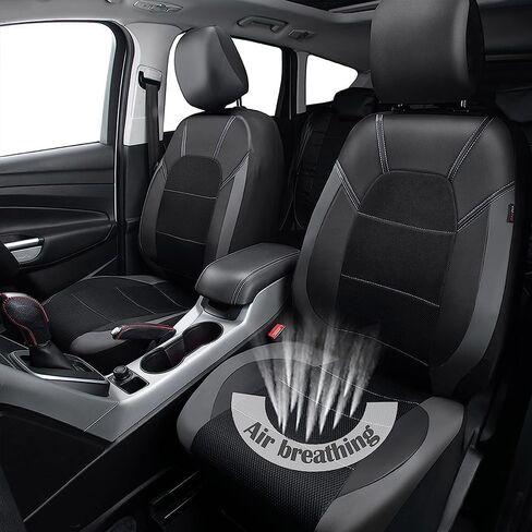 9 قطع مجموعة كاملة من أغطية مقاعد السيارة لسيارة Nissan Fuga Leaf March Kicks 2000-2023 2024، أغطية المقاعد الأمامية والخلفية وملحقات داخلية لوسادة مقعد مريحة قابلة للتنفس، رمادي in Kuwait