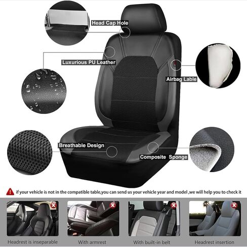 9 قطع مجموعة كاملة من أغطية مقاعد السيارة لسيارة Nissan Fuga Leaf March Kicks 2000-2023 2024، أغطية المقاعد الأمامية والخلفية وملحقات داخلية لوسادة مقعد مريحة قابلة للتنفس، رمادي in Kuwait