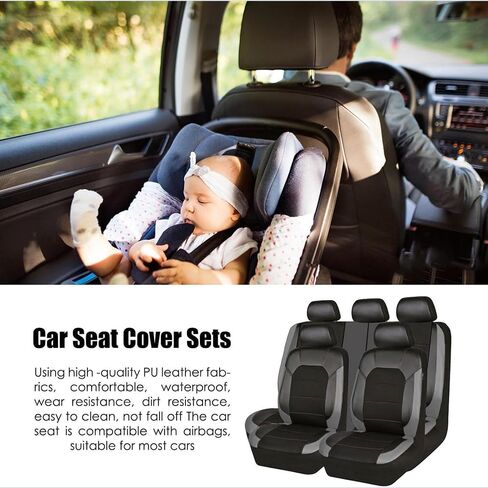 9 Pcs Full Set Car Seat Cover for Nissan Fuga Leaf March Kicks 2000-2023 2024,Front Rear Seat Covers Seat ProtectorComfortable Breathable Seat Cushion Interior Accessories,Grey in Saudi Arabia