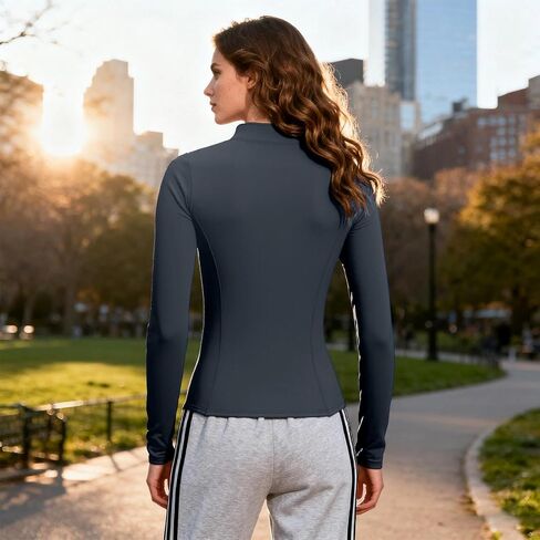 Women Jacket Long Sleeve Zip Up Athletic Lightweight Slim Fit Sports Outerwear with Stand Collar and Thumb Holes Yoga Gym in Saudi Arabia