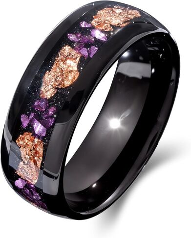 Black Tungsten Ring for Men Women, 8mm 4mm Rhodium Plated Blue Purple Nebula Galaxy Fragments Opal Inlay Promise Engagement Wedding Band Jewelry Gifts in Saudi Arabia