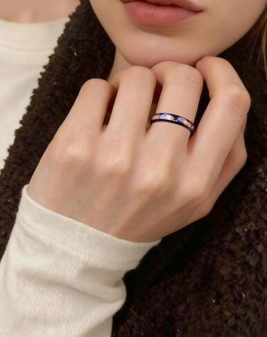 Black Tungsten Ring for Men Women, 8mm 4mm Rhodium Plated Blue Purple Nebula Galaxy Fragments Opal Inlay Promise Engagement Wedding Band Jewelry Gifts in Saudi Arabia