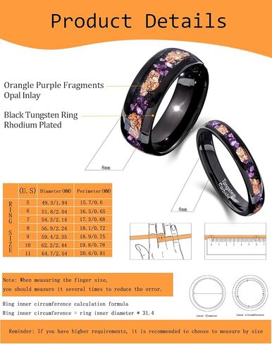 Black Tungsten Ring for Men Women, 8mm 4mm Rhodium Plated Blue Purple Nebula Galaxy Fragments Opal Inlay Promise Engagement Wedding Band Jewelry Gifts in Saudi Arabia