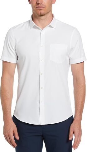 Perry Ellis Mens Total Stretch Slim Fit Solid Short Sleeve Button-Down Shirt in Saudi Arabia