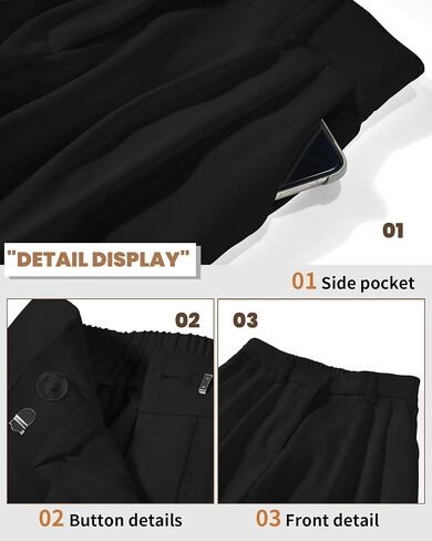 Women Office Wide High Waist Pants Loose Fit Elastic Waist Pleated Front Trousers for Work Casual in Kuwait