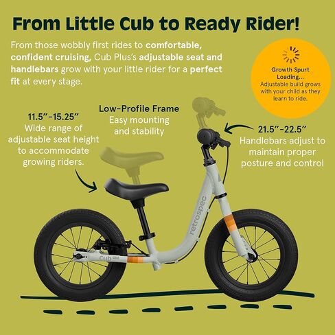 Retrospec Cub Plus Toddler Balance Bike for Boys & Girls Ages 18 Months - 4 Years No Pedals with Lightweight Frame and Adjustable V-Brake, Seat and Handlebar for Kids in Kuwait