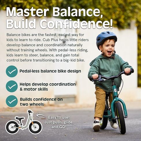 Retrospec Cub Plus Toddler Balance Bike for Boys & Girls Ages 18 Months - 4 Years No Pedals with Lightweight Frame and Adjustable V-Brake, Seat and Handlebar for Kids in Kuwait