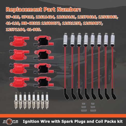 Ignition Coil Pack, Ignition Wire with Spark Plugs and Coil Packs kit Compatible with Buick Cadillac Avalanche Camaro Silverado Suburban GMC M8-48322 UF413 12611424 41-110 in Saudi Arabia