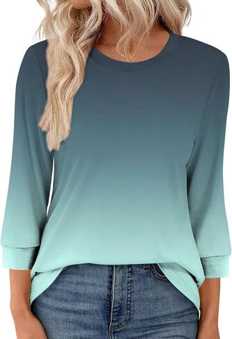 3/4 Length Sleeve Tops for Women Casual Loose Fit Crewneck T Shirts Cute Solid Three Quarter Length Tunic Tops in Saudi Arabia