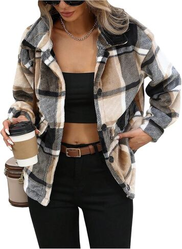 GORGLITTER Women's Plaid Flannel Shirt Long Sleeve Button Down Shackets Fall Fashion Shirts Jackets in Saudi Arabia
