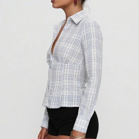 Women Y2k Shirts Long Sleeve Button Down Collar Slim Fit Blouse Casual Going Out Vintage Trendy Crop Tops Streetwear in Kuwait