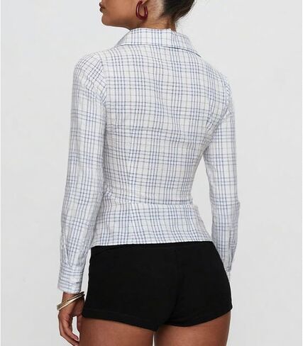 Women Y2k Shirts Long Sleeve Button Down Collar Slim Fit Blouse Casual Going Out Vintage Trendy Crop Tops Streetwear in Kuwait