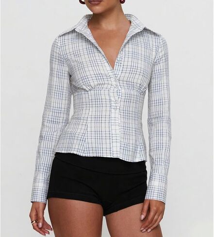 Women Y2k Shirts Long Sleeve Button Down Collar Slim Fit Blouse Casual Going Out Vintage Trendy Crop Tops Streetwear in Kuwait