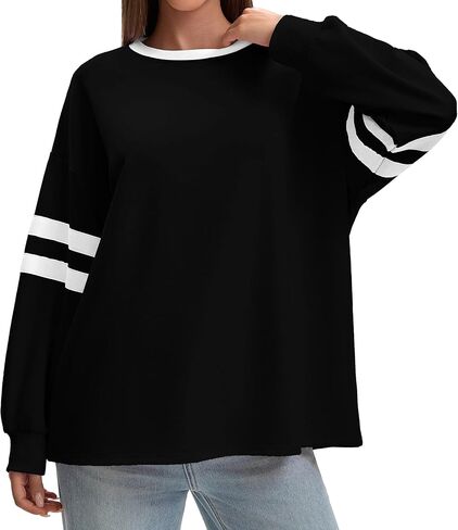 Women Crewneck Color Block Sweatshirts Striped Tops Long Sleeve Shirts Casual Oversized Fall Pullover in Kuwait