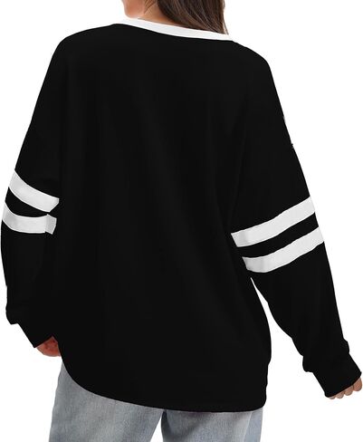 Women Crewneck Color Block Sweatshirts Striped Tops Long Sleeve Shirts Casual Oversized Fall Pullover in Kuwait