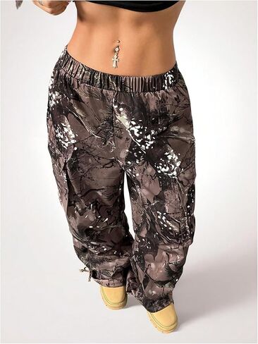بنطال Verdusa النسائي Grunge Camo Cargo واسع الساق وفضفاض مع جيوب in Kuwait