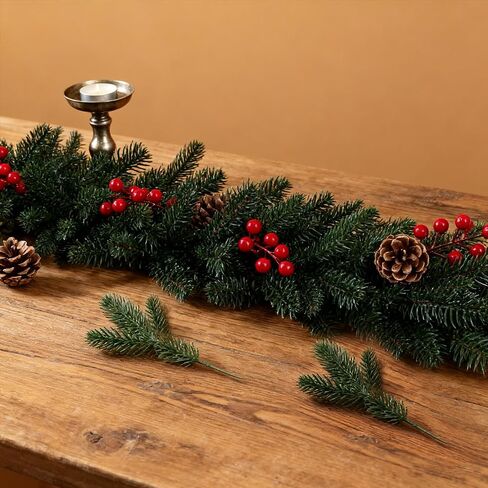 50 Pcs 10 Inches Artificial Pine Branches Greenery Plants Pine Needles DIY Accessories for Garland Christmas Trees and Home Garden Decoration in Saudi Arabia