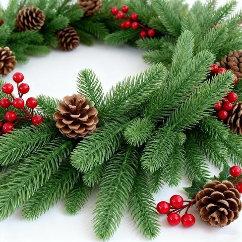 50 Pcs 10 Inches Artificial Pine Branches Greenery Plants Pine Needles DIY Accessories for Garland Christmas Trees and Home Garden Decoration in Saudi Arabia