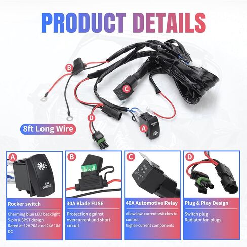 LKV UTV 360 واط مجموعة أدوات ربط الأسلاك لإشارة الانعطاف مع مفتاح هزاز مرحل ومضي فيوز الأسلاك لـ Polaris RZR Ranger Maverick X3 Talon Mule in Saudi Arabia