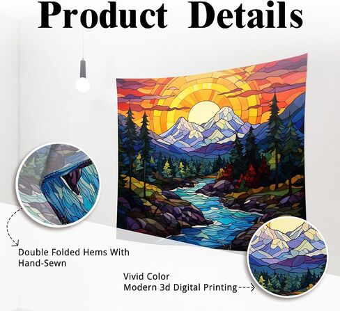 mountain tapestry vintage abstract Stained glass nature forest tree plants orange Polyester hanging wall decor headboard room backdrop for bedroom living room college dorm ceiling tapestry 60x50inch in Saudi Arabia