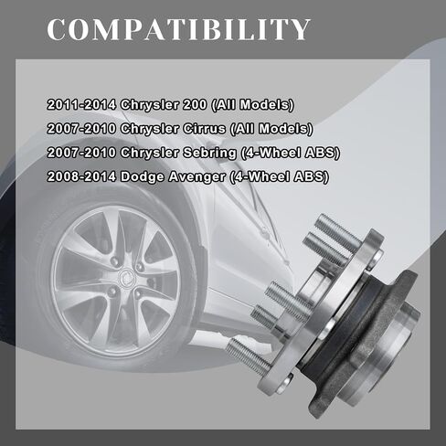 Front Wheel Bearing Hubs Assembly Compatible with 2011-2014 Chrysler 200, 2007-2010 Sebring, 2007-2010 Cirrus, 2008-2014 Dodge Avenger, 5 Lugs w/ABS, Replaces 513263, 1PCS in Saudi Arabia