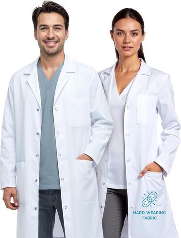 Unisex Medical Lab Coat for Men & Women, Hip & Chest Pockets, Classic Fit, Snap Closing, 40" Length in Saudi Arabia