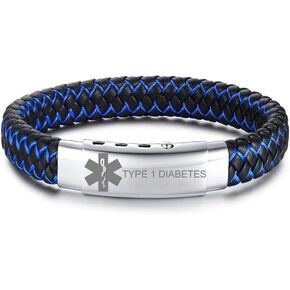 XUANPAI أساور تنبيه طبية شخصية للرجال، سوار مضفر من الجلد الأزرق مخصص لحالات الطوارئ الطبية سوار قابل للتعديل للرجال والنساء in Kuwait