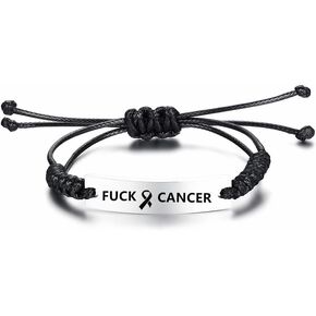 Fuck Cancer Bracelet Inspirational Gift for Her,Stainless Steel Adjust Cord Motivational Encouragement ID Bracelet Mantra Quote Jewelry Gift for Women