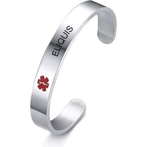 XUANPAI Medical Alert Bracelet for Women Men, Personalized Custom ID Bracelet, Name Phone Engraved Bracelet, Adjustable Stainless Steel Bangle Cuff Bracelet