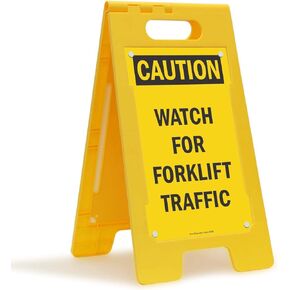 SmartSign 24 x 18 inch “Caution - Watch For Forklift Traffic" Two-Sided BabyBoss A-Frame Sign Kit, Plastic, Black and Yellow (1 A-Frame + 2 Sign Panels), Made in USA
