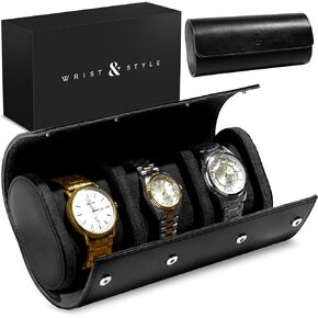W&S Watch Roll Travel Case For Men and Women with 3 Watch Storage Organizer-Secure Storage with Innovative Removable Pillows & Solid Dividers for Home Storage, Travel and Display (Brown)