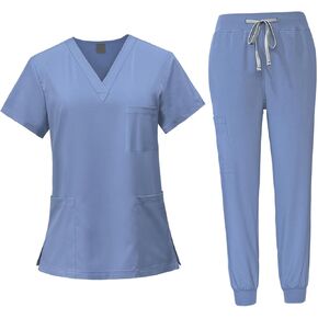 Women's Scrub Set, Scrubs Nursing Uniforms Professional Scrub Top and Pants V Neckline Nurse Female Workwear in Saudi Arabia